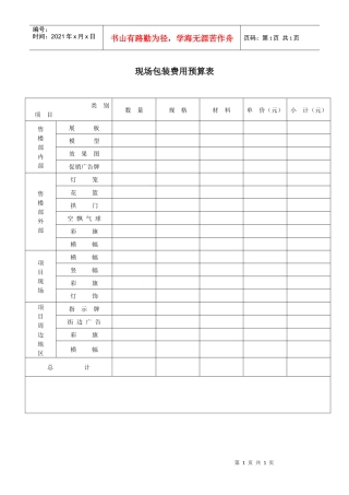 现场包装费用预算表