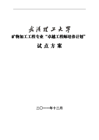 武汉理工大学矿物加工工程专业卓越工程师培养方案
