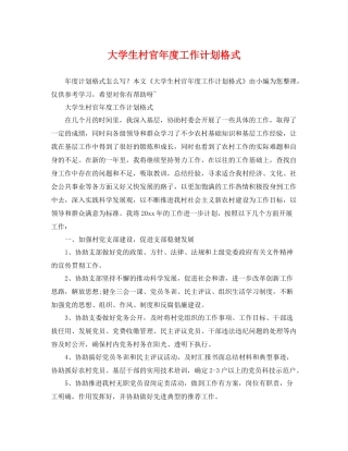 大学生村官年度工作计划格式 