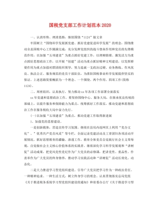 国税党支部工作计划范本 