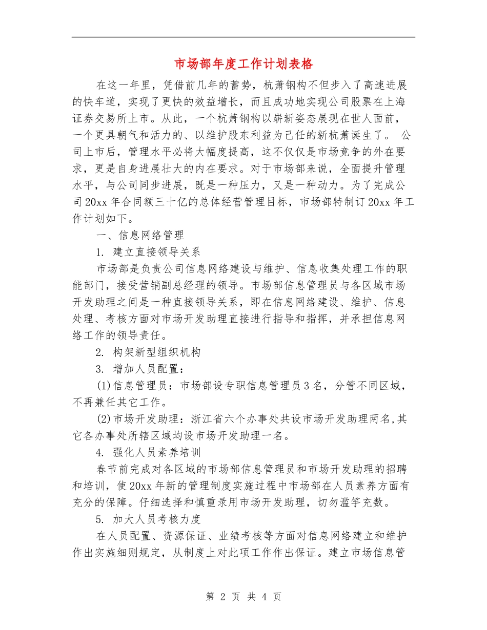 市场部年度工作计划表格_第2页
