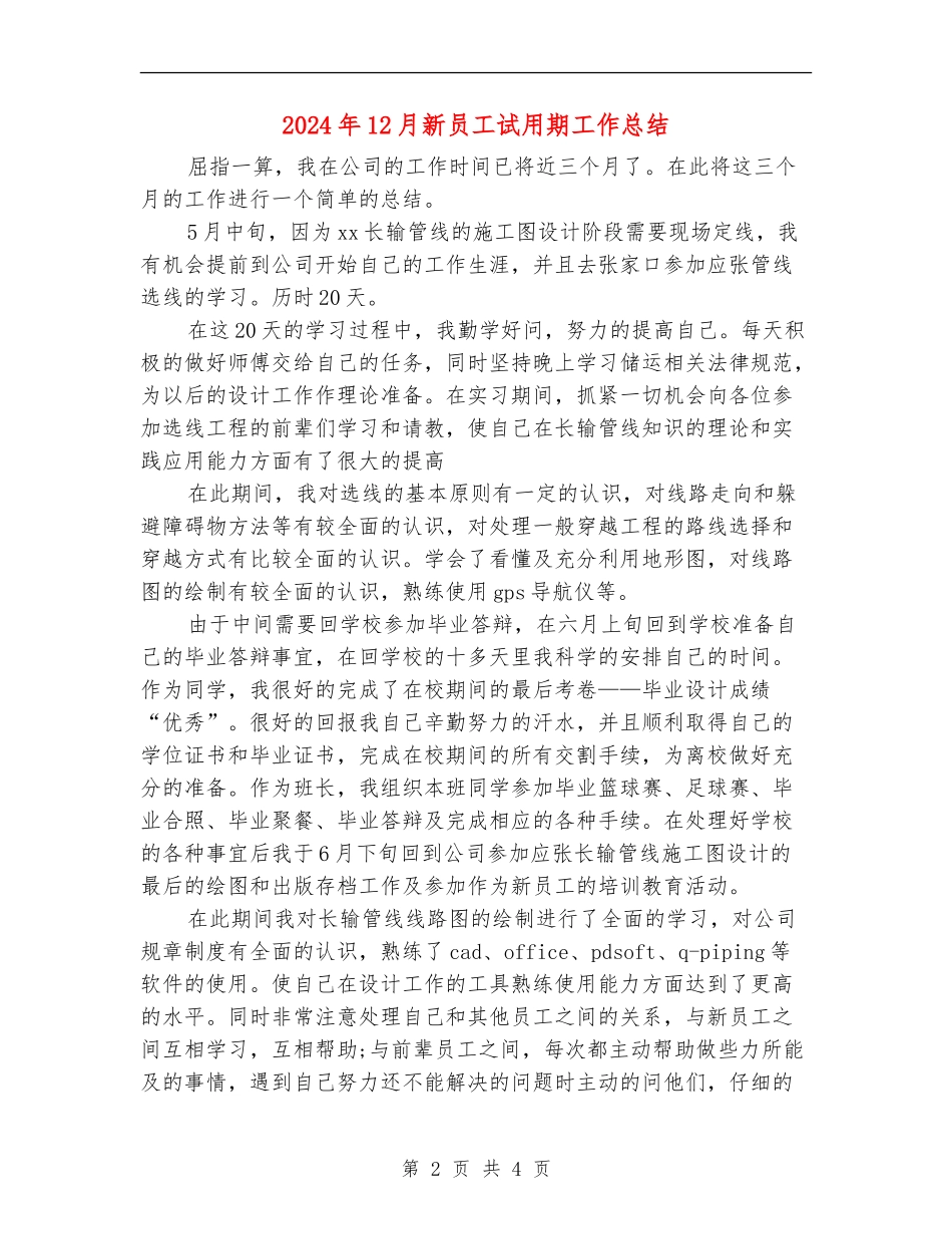 2024年12月新员工试用期工作总结_第2页