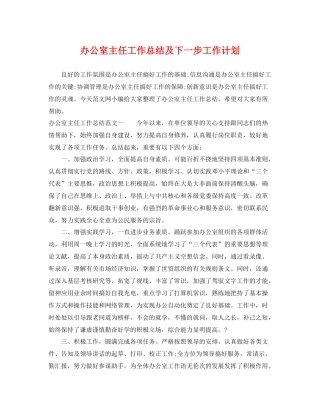 办公室主任工作总结及下一步工作计划 