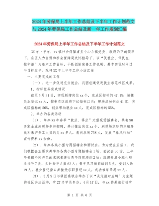 2024年劳保局上半年工作总结及下半年工作计划范文与2024年劳保局工作总结及新一年工作规划汇编