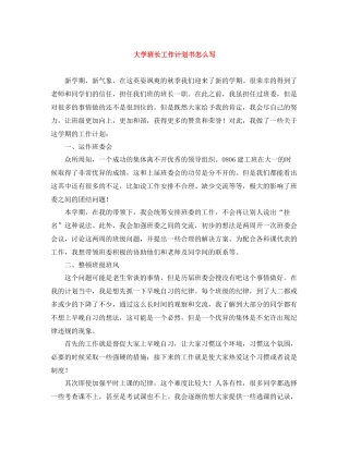 大学班长工作计划书怎么写 