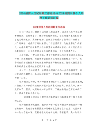 2024招商人员试用期工作总结与2024招商引资个人年度工作总结汇编