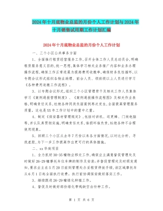 2024年十月底物业总监的月份个人工作计划与2024年十月销售试用期工作计划汇编