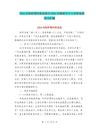2024内科护理年终总结与2024内部审计个人年终总结范文汇编