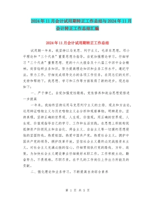 2024年11月会计试用期转正工作总结与2024年11月会计转正工作总结汇编
