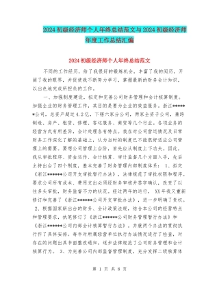 2024初级经济师个人年终总结范文与2024初级经济师年度工作总结汇编