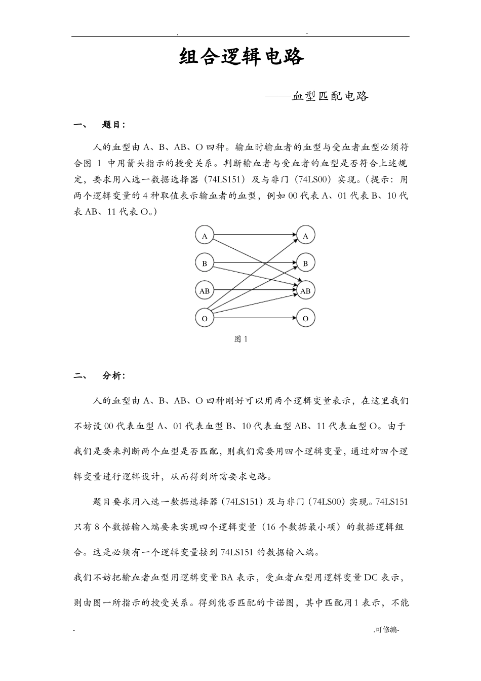 组合逻辑电路——血型匹配电路_第1页