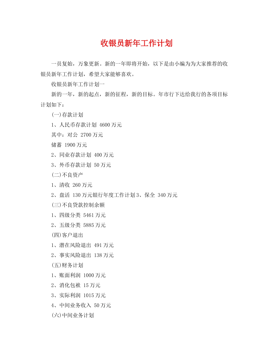 收银员新年工作计划 _第1页