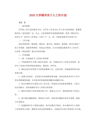 大学辅导员个人工作计划 
