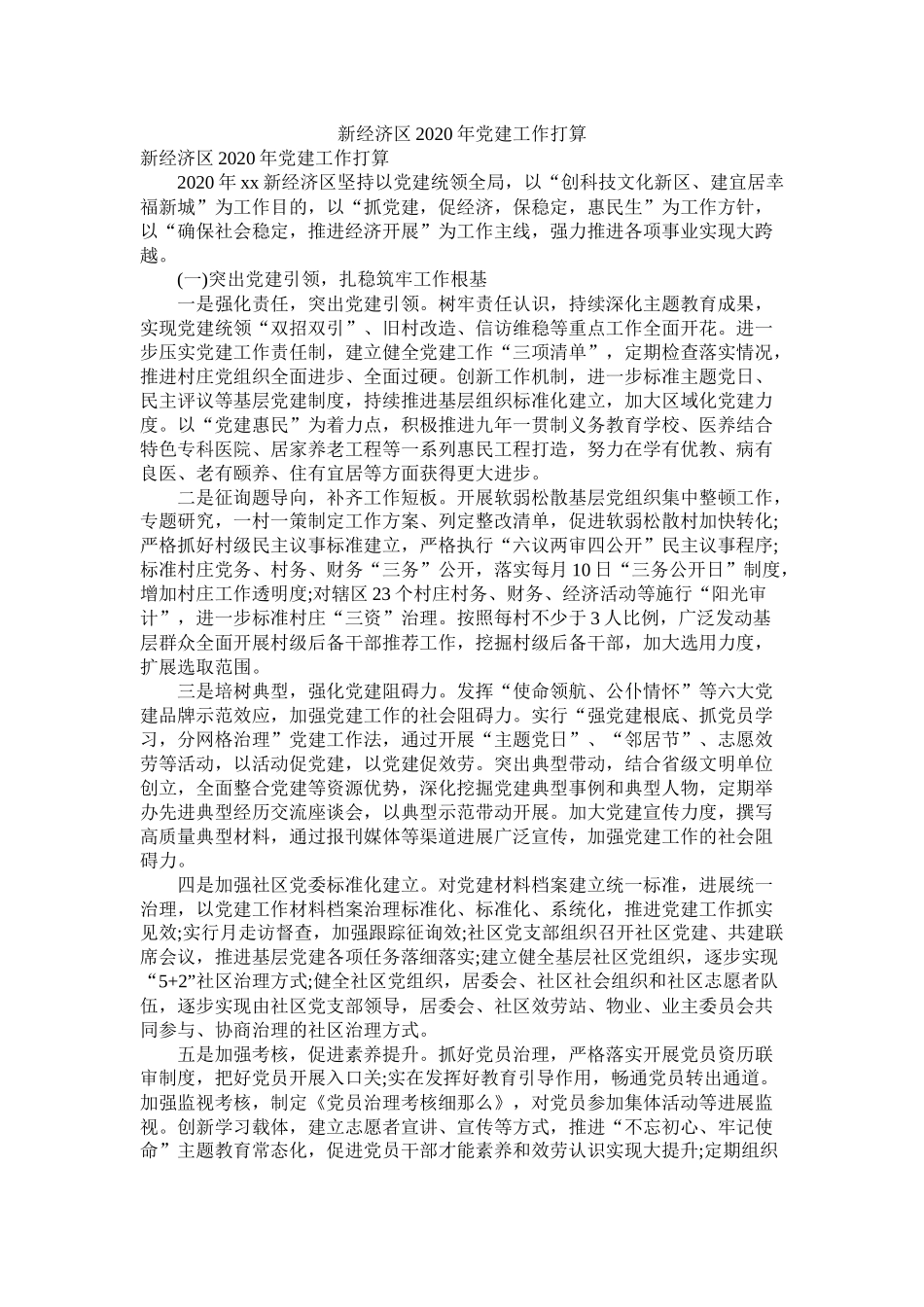 新经济区年党建工作计划_第1页