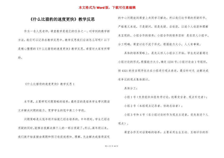 什么比猎豹的速度更快教学反思_第1页