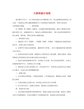 大班班级计划表 