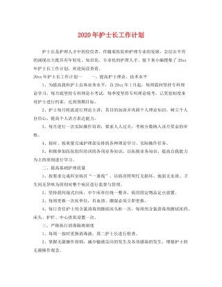 2020年护士长工作计划 