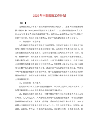 2020年中医医院工作计划 