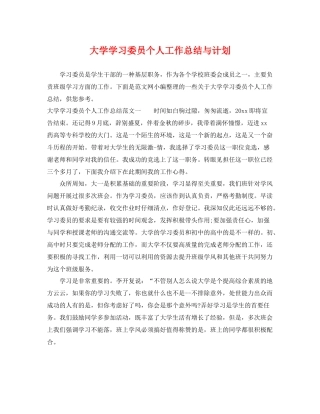 大学学习委员个人工作总结与计划 