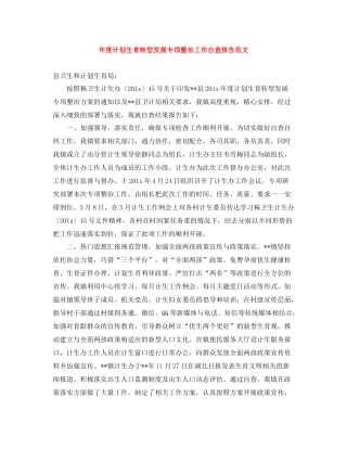 2020年度计划生育转型发展专项整治工作自查报告范文 