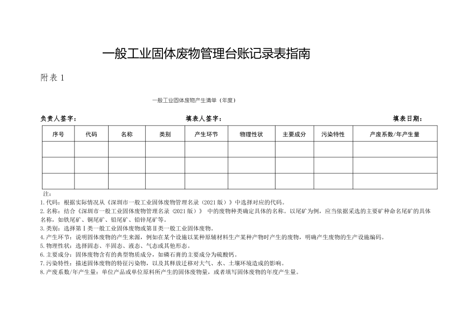 一般工业固体废物管理台账记录表指引深圳_第1页