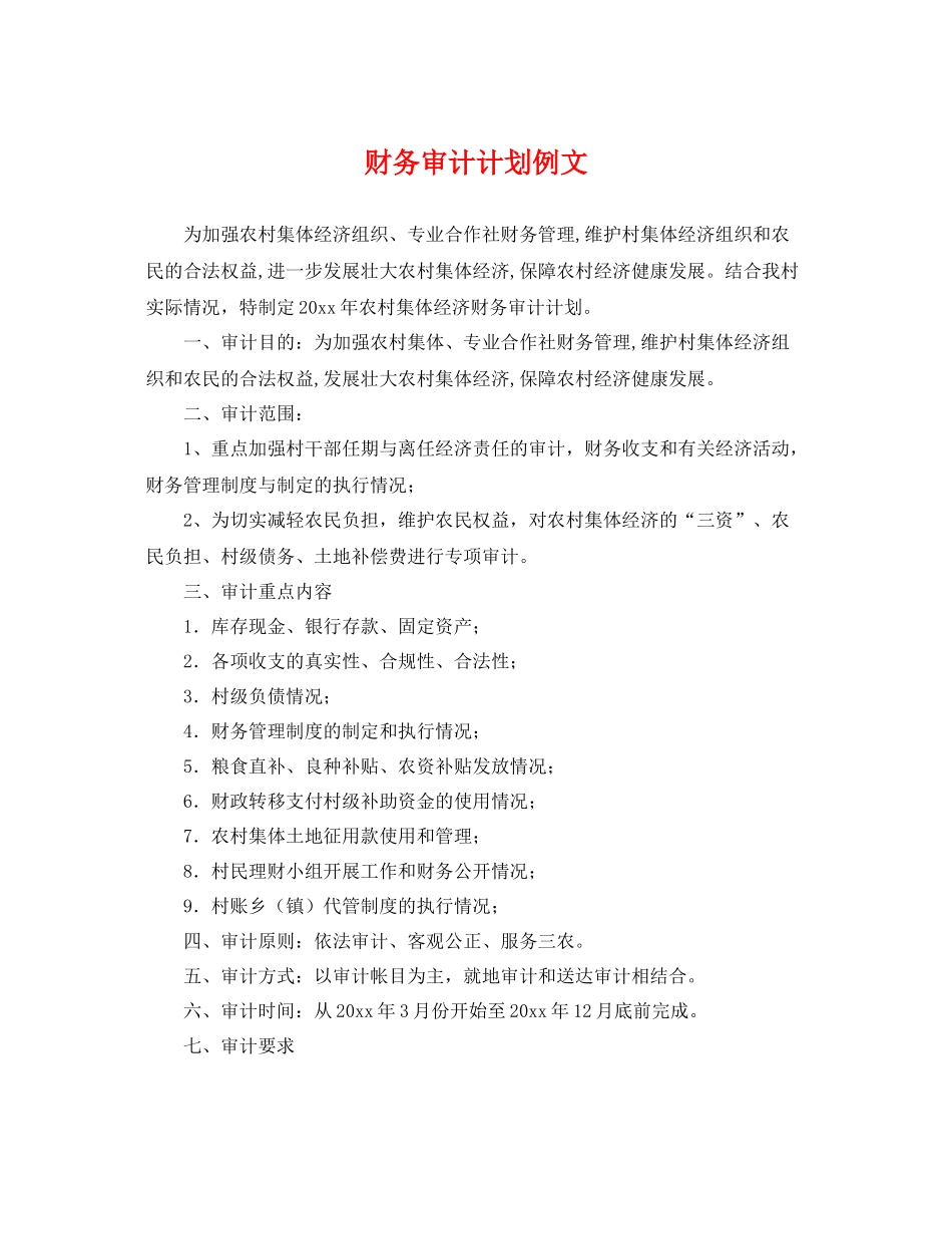 财务审计计划例文 _第1页