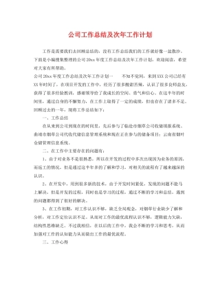 公司工作总结及次年工作计划 