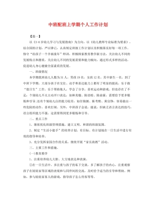 中班配班上学期个人工作计划 