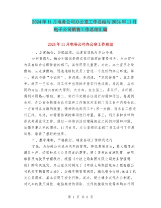 2024年11月电务公司办公室工作总结与2024年11月电子公司销售工作总结汇编