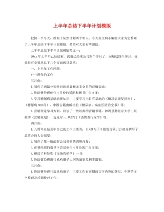上半2020年总结下半年计划模版 