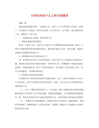大学生村官个人工作计划报告 