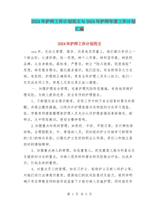2024年护师工作计划范文与2024年护师年度工作计划汇编