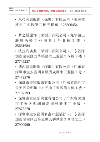 深圳最新品牌服装企业资料 Ⅳ