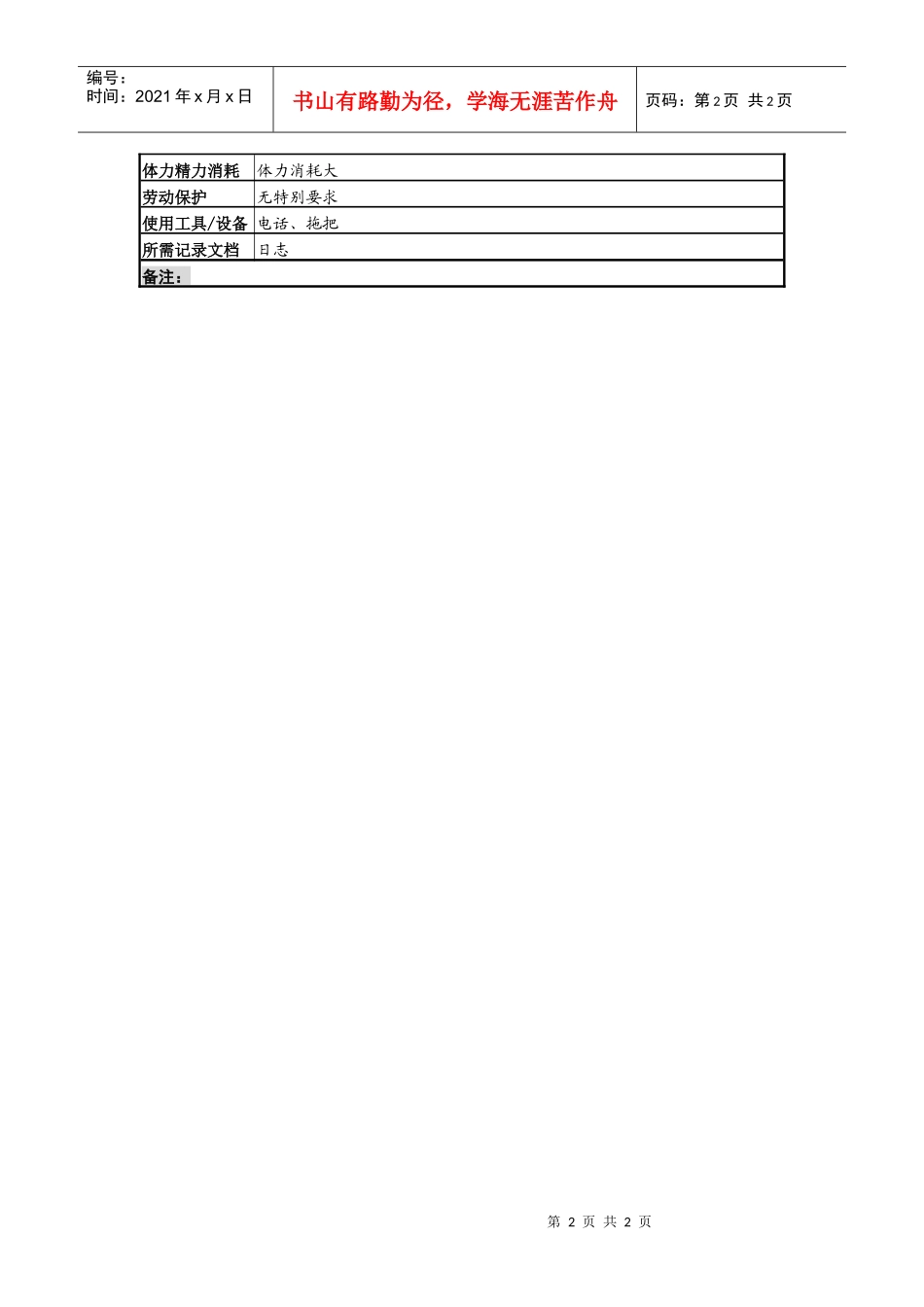 某啤酒企业浴室管理员岗岗位说明书_第2页