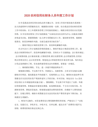 农村信用社财务人员年度工作计划 