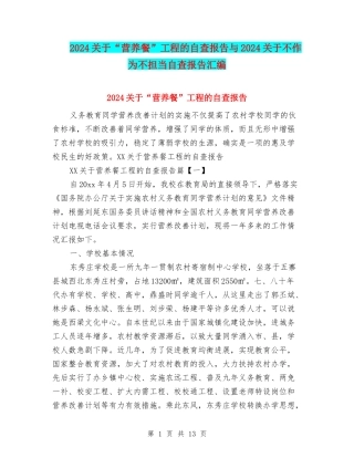 2024关于“营养餐”工程的自查报告与2024关于不作为不担当自查报告汇编