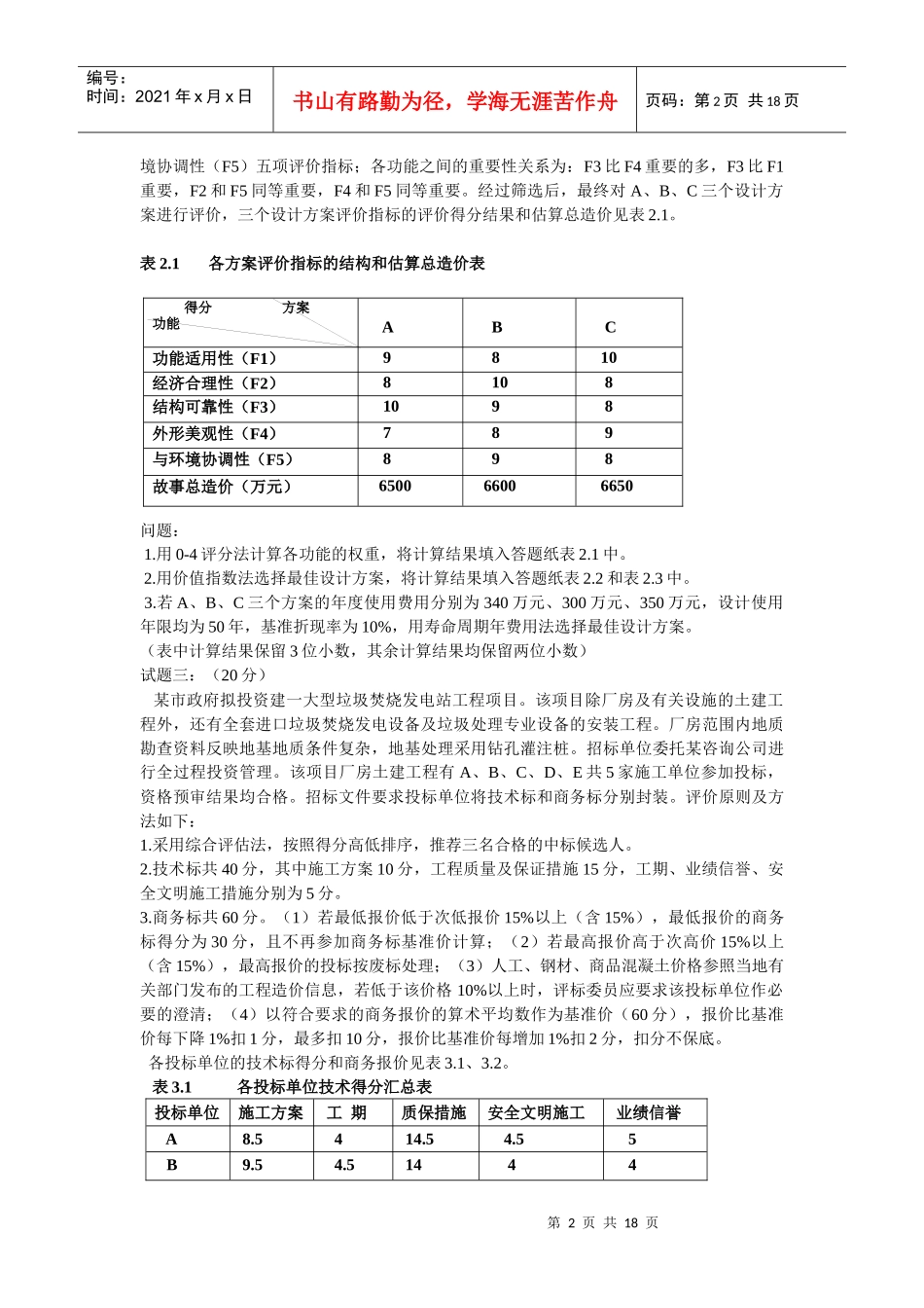 某年度全国造价工程执业资格考试试卷_第2页