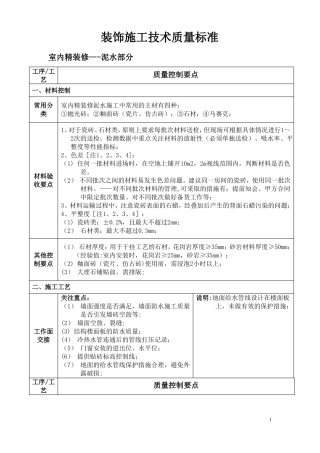 装饰施工技术质量标准