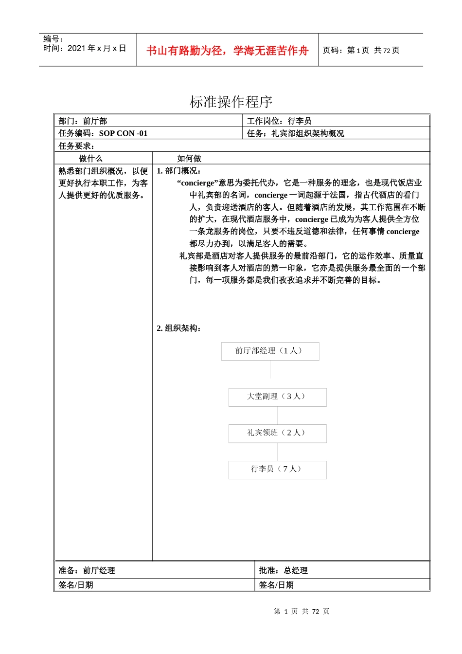 星级酒店标准操作流程SOP-前厅部(礼宾部)（DOC63页）_第1页
