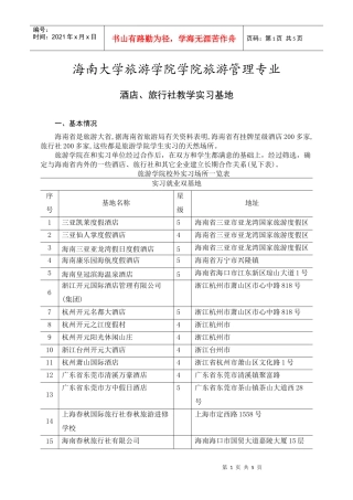 海南大学旅游学院学院旅游管理专业