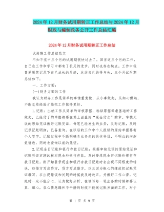 2024年12月财务试用期转正工作总结与2024年12月财政与编制政务公开工作总结汇编