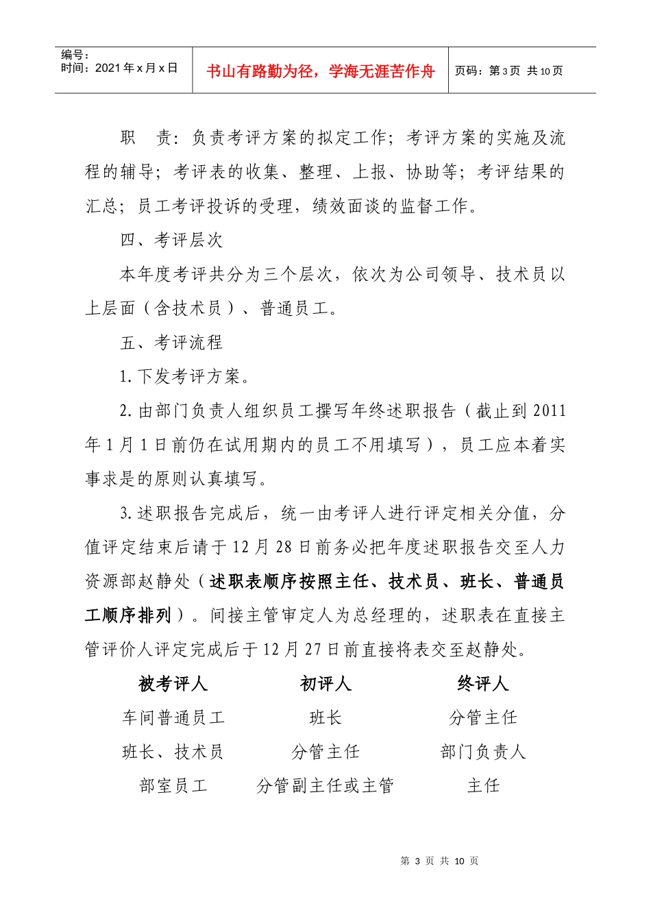 某能源有限公司年度员工年终考评方案_第3页