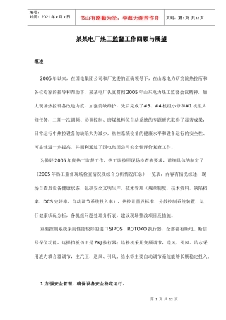 某某电厂热工监督工作回顾与展望
