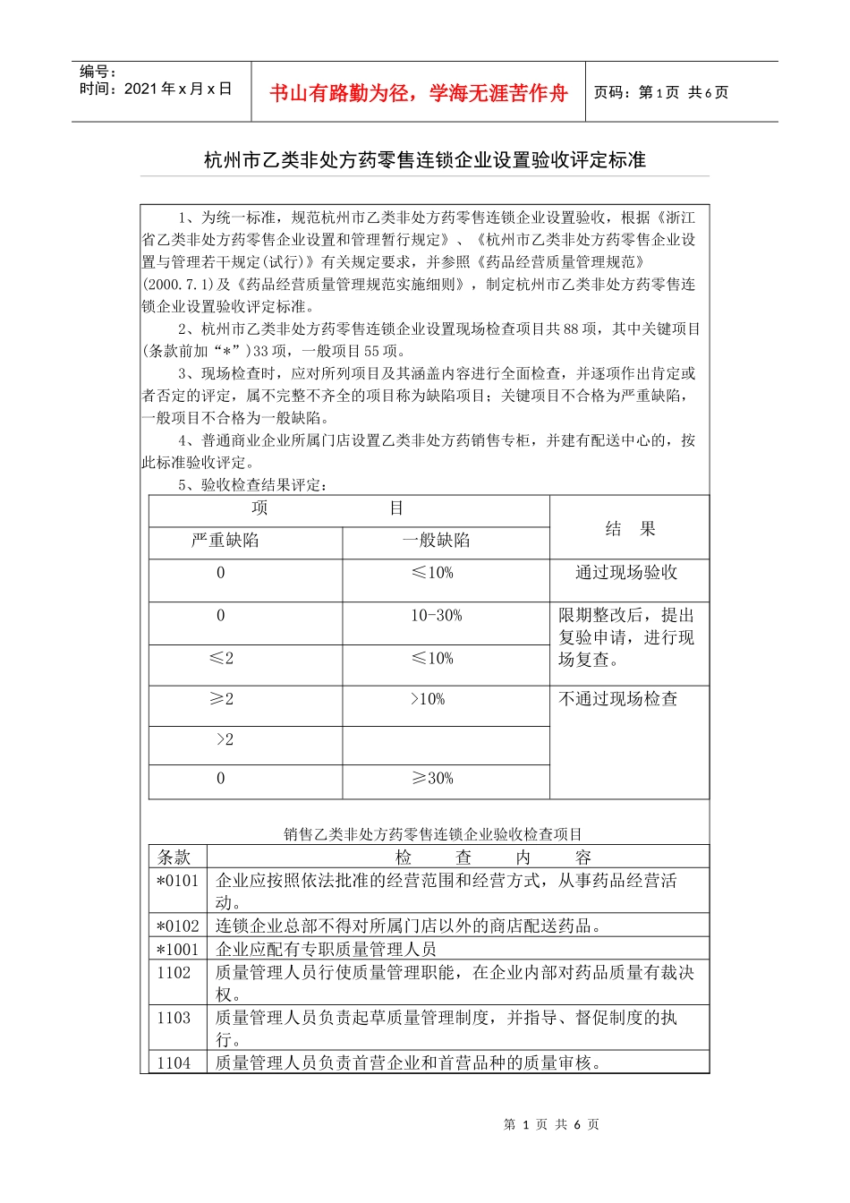 杭州市乙类非处方药零售连锁企业设置验收评定标准_第1页