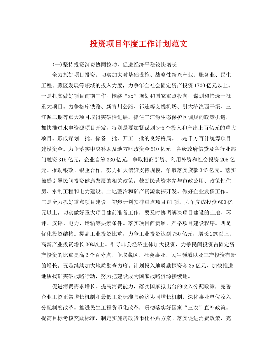 投资项目年度工作计划范文 _第1页