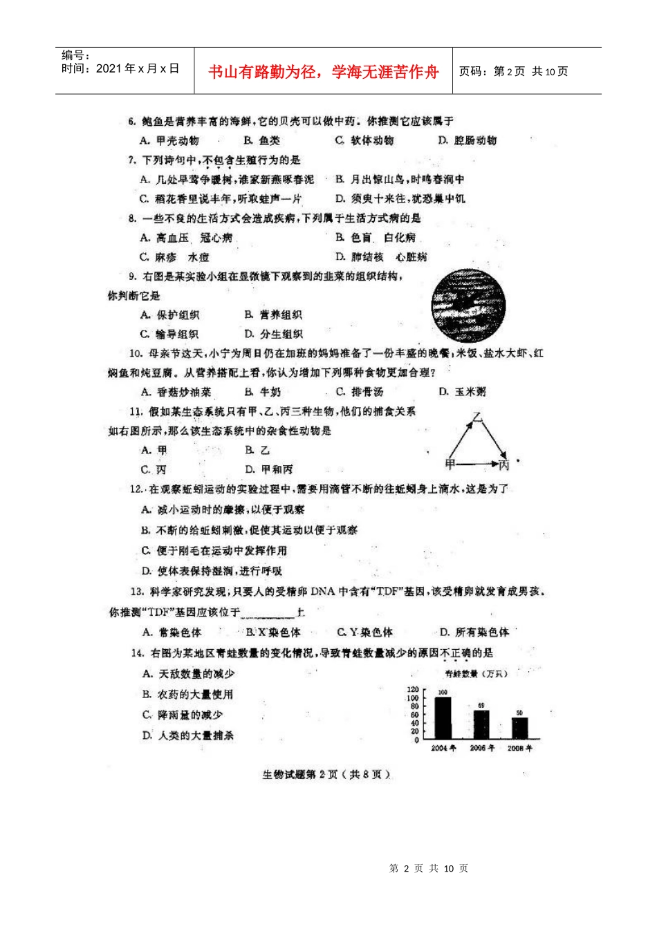 烟台市XXXX中考生物_第2页
