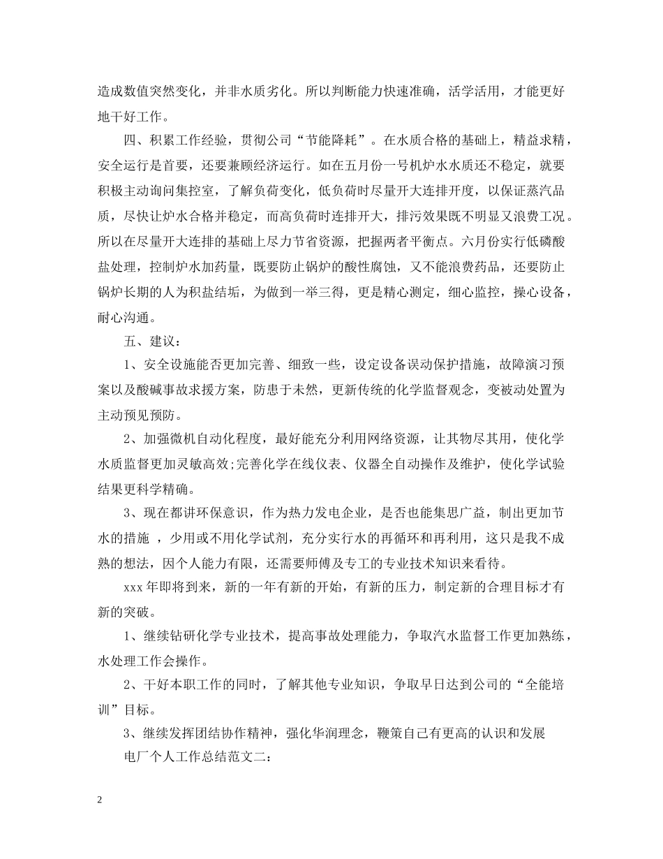 电厂个人工作总结范文 _第2页