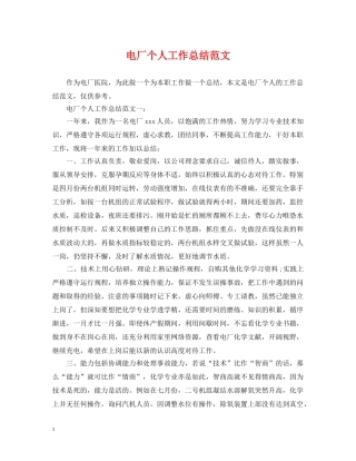 电厂个人工作总结范文 