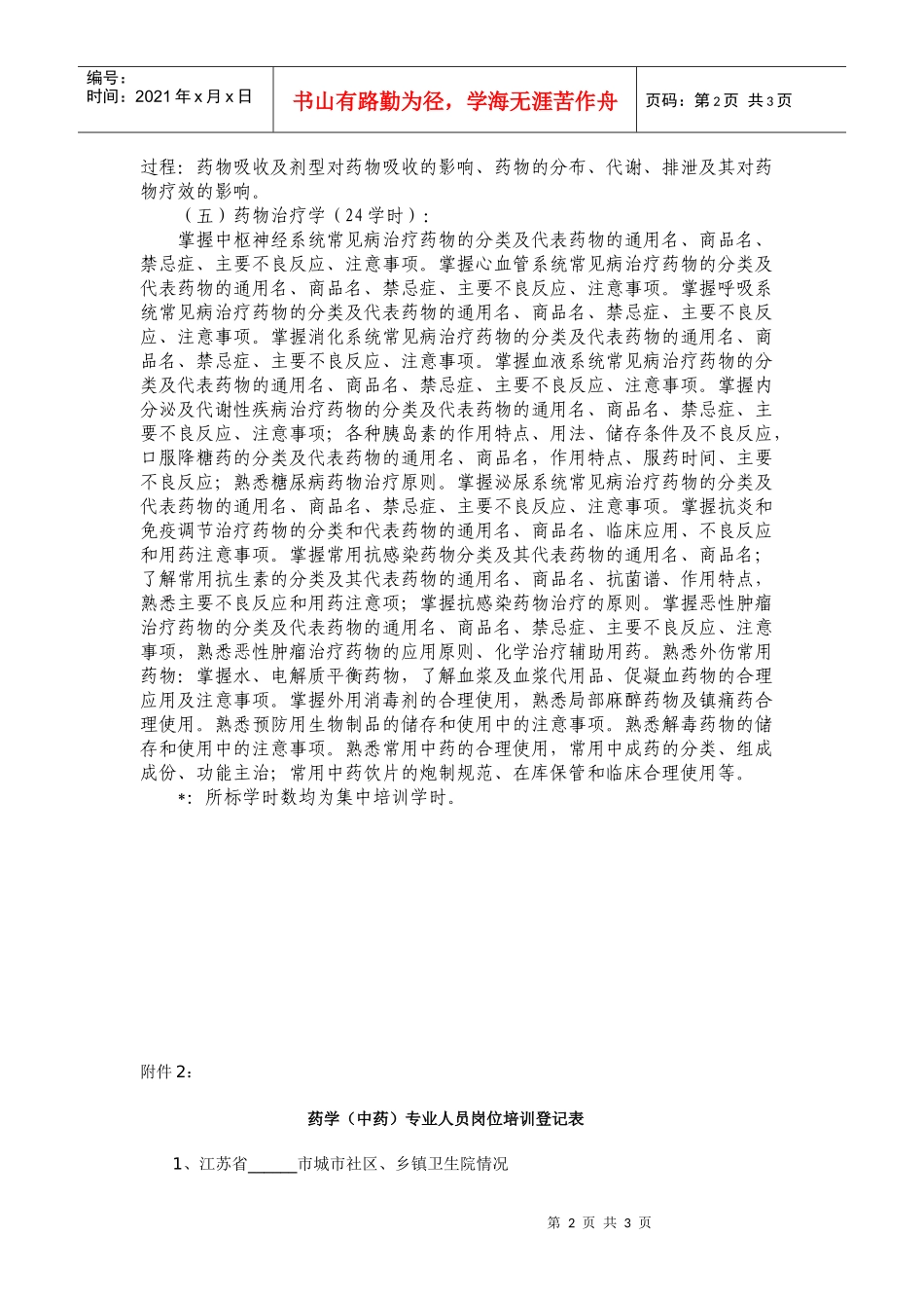 江苏省社区药学专业人员岗位培训大纲_第2页