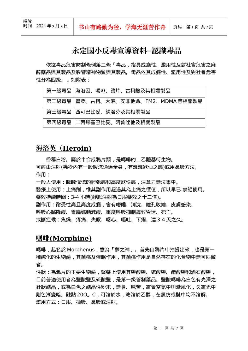 永定国小反毒宣导资料认识毒品_第1页